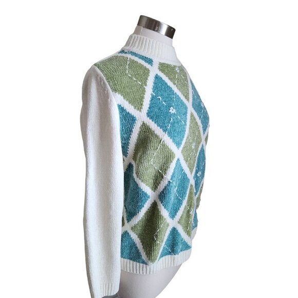 VTG Alfred Dunner Womens Chenille Sweater Small Multi Floral Beaded Rubbed Cuffs - Picture 5 of 11